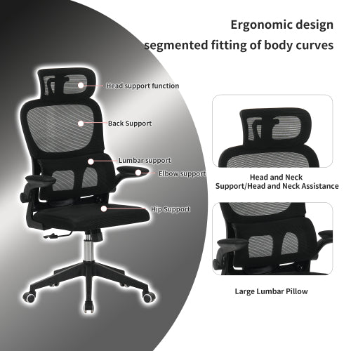 High Back Ergonomic Office Chair, Big and Tall Mesh Desk Chair with Wheels, Tilt Function, 3D Headrest, Lumbar Support, Swivel Rolling Computer Chair for Task, Home Office, Black