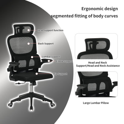 High Back Ergonomic Office Chair, Big and Tall Mesh Desk Chair with Wheels, Tilt Function, 3D Headrest, Lumbar Support, Swivel Rolling Computer Chair for Task, Home Office, Black