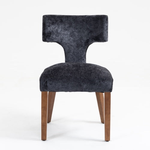 Set of 2 Gray Chenille Mid Century Dining Chairs, Upholstered Kitchen Chairs