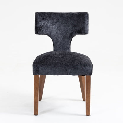 Set of 2 Gray Chenille Mid Century Dining Chairs, Upholstered Kitchen Chairs