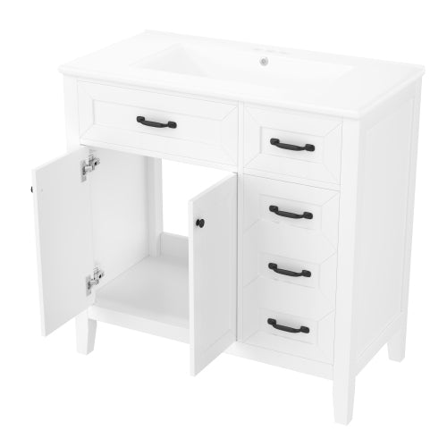 36" Bathroom Vanity with Sink Combo, White Bathroom Cabinet with Drawers, Solid Frame and MDF Board (Old Sku:JL000007AAK)