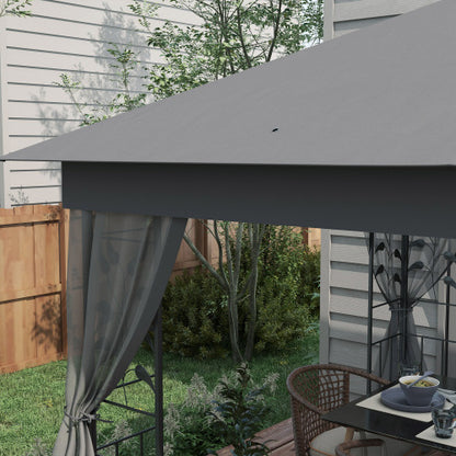 10' x 11.5' Metal Patio Gazebo, Double Roof Outdoor Gazebo Canopy Shelter with Tree Motifs Corner Frame and Netting, for Garden, Lawn, Backyard, and Deck, Gray