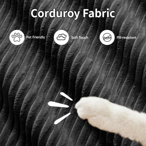 82'' loveseat sofa in luxuryCorduroy Fabric modular for free combo separation curved armrests ,anti-slip design high-resilience sponge fits living rooms bedrooms Audiovisual Room, Black