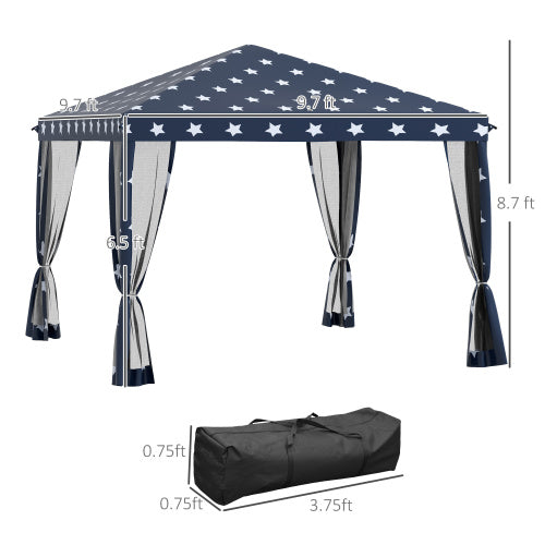 10' x 10' Pop Up Canopy Tent with Netting, Instant Gazebo, Ez up Screen House Room with Carry Bag, Height Adjustable, for Outdoor, Garden, Patio, American Flag