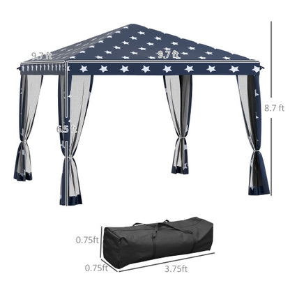 10' x 10' Pop Up Canopy Tent with Netting, Instant Gazebo, Ez up Screen House Room with Carry Bag, Height Adjustable, for Outdoor, Garden, Patio, American Flag