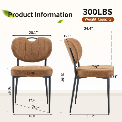 Set of 2 Light Brown Tech Fabric Dining Chairs, Spray Coated Metal Leg With Top Handle Adjustable Non-Slip Feet