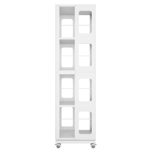 4-Tier Steel Rotating Bookshelf with Wheels White