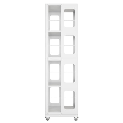 4-Tier Steel Rotating Bookshelf with Wheels White