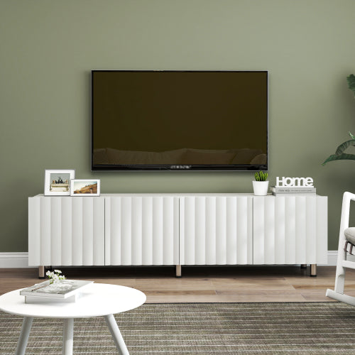 White Modern Particle Board TV Stand 2 Drawer Metal Leg Media Console Cabinet For 65 inch+ TV