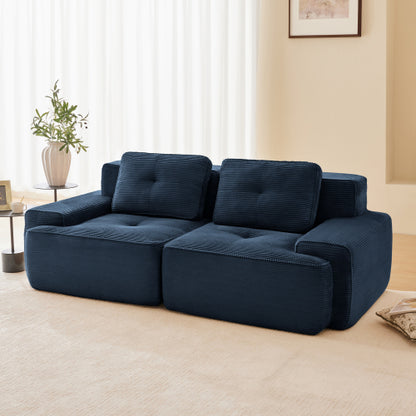 82 inch  Blue Corduroy L-Shape Modular Sectional Sofa, No Assembly Required