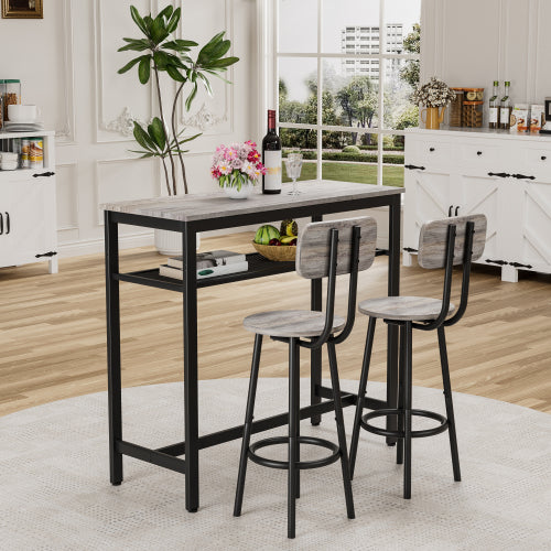 3-Piece Grey Bar Set, Square Table & 2 Stools