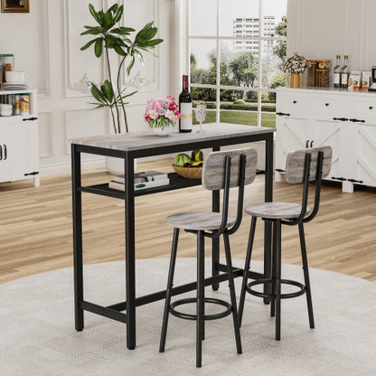 3-Piece Grey Bar Set, Square Table & 2 Stools