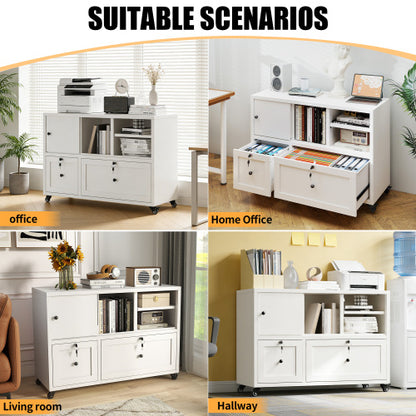 28inch  White Metal Filing Cabinet with Lock ¨C 2-Drawer Rolling File Cabinet