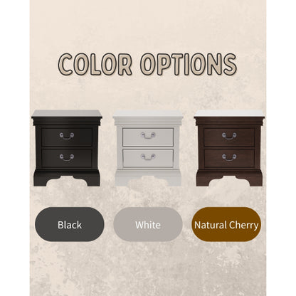 Classic 2-Drawer Solid Wood Nightstand, 22inchL, Antique Metal Pulls