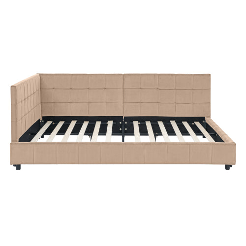 Full Size Upholstered Tufted  Bed Frame, Sofa Bed Frame with Comfortable Backrest and Armrests, Full Size Bed for Bedroom, Living Room,Velvet, PINK(80.5inch *59inch *30.5inch )