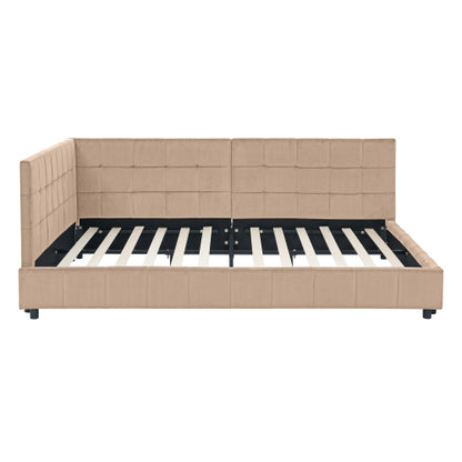 Full Size Upholstered Tufted  Bed Frame, Sofa Bed Frame with Comfortable Backrest and Armrests, Full Size Bed for Bedroom, Living Room,Velvet, PINK(80.5inch *59inch *30.5inch )