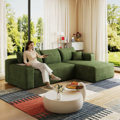 95-Inch Green Plush Corduroy U-Shaped Cloud Modular Sectional Deep-Seat Corner Sofa No-Assembly for Living-Room