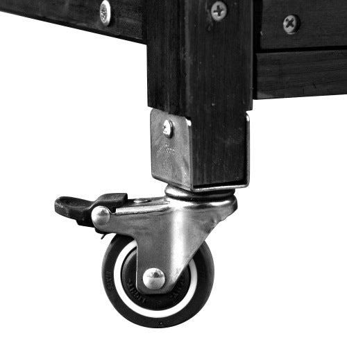 K&K 64.9"H Outdoor Potting Bench Table with Lockable Wheels, Solid Wood Outdoor Kitchen Island with Upper Hutch, Stainless Steel Top, Towel Rack ,Outdoor Storage for Grilling, Lawn Garden -Black