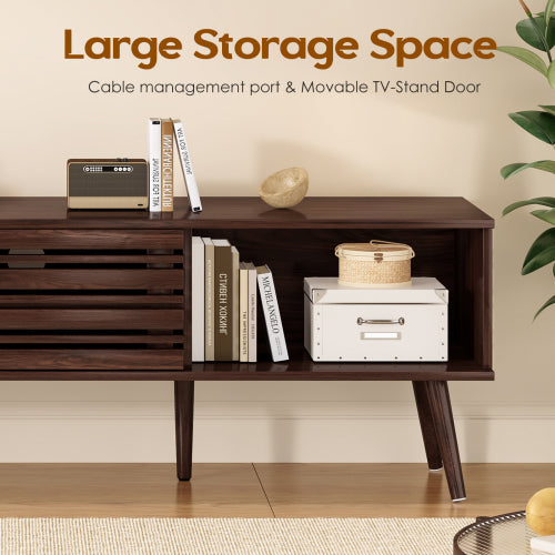 Mid-Century Fluted Wood TV Stand with Cable Management for TVs Up To 70 Inch Media Console