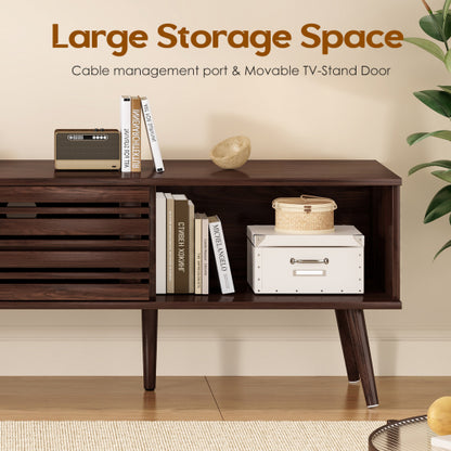 Mid-Century Fluted Wood TV Stand with Cable Management for TVs Up To 70 Inch Media Console