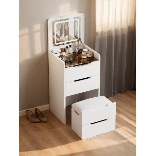 ( 48CM ) 3 in 1 Vanity Desk with Plip Top Mirror, Small Make Up Vanity Set with Visible Glass Desktop, Compact Makeup Vanity with 3 Drawers, Dressing Table for Bedroom ( WHITE COLOR )
