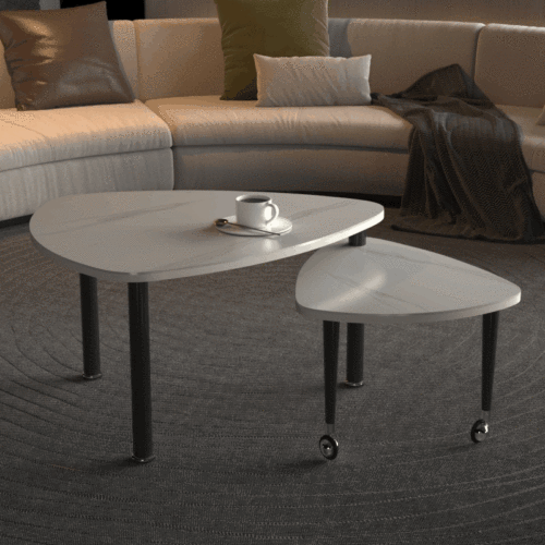 360°Rotatable Coffee Table, White Sintered Stone Top