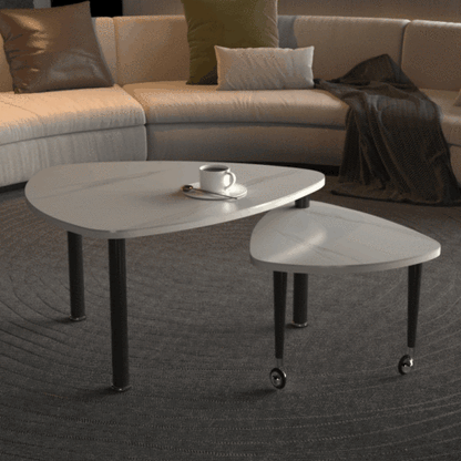 360°Rotatable Coffee Table, White Sintered Stone Top