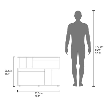 Asymmetrical Sofa Side Table with Open Storage & Top Shelf