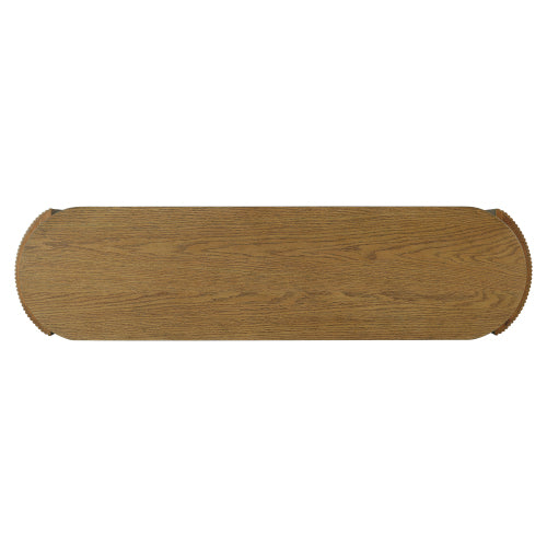 Entryway Table with Natural Wood Grain Finish, Console Table with Fluted Design, Oval Top and 2 Drawers for Entryway and Living Room (Pine Wood)