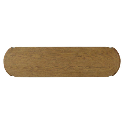 Entryway Table with Natural Wood Grain Finish, Console Table with Fluted Design, Oval Top and 2 Drawers for Entryway and Living Room (Pine Wood)