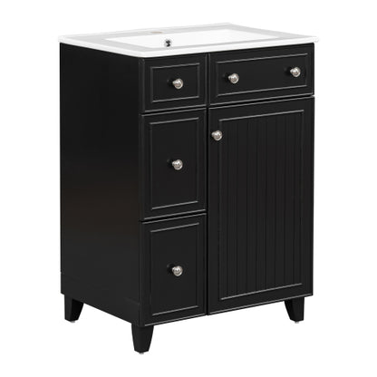 24-Inch Bathroom Vanity Cabinet with Ceramic Sink, 2 Drawers, 1 Door