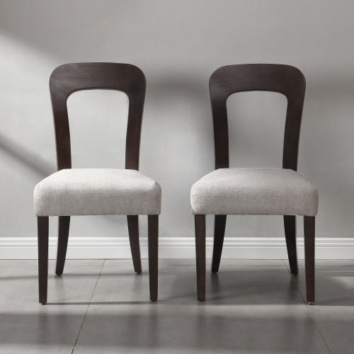 Set of 2 Gray Chenille Fabric Dining Chairs, Dark Brown Rubber Wood Legs 330 LBS Weight Capacity