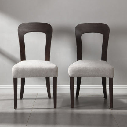 Set of 2 Gray Chenille Fabric Dining Chairs, Dark Brown Rubber Wood Legs 330 LBS Weight Capacity