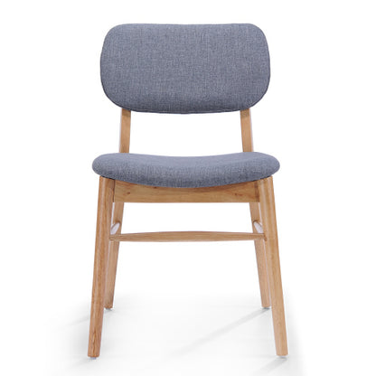 Set of 2 Natural & Gray Mid-Century Rubberwood Dining Chairs, Splayed Legs 300lbs Weight Capacity