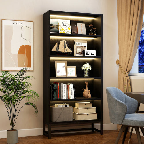 5-Tier Bookcase with Adjustable LED Lights, Heavy Duty Storage Shelf