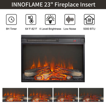 23 inch electric fireplace insert, ultra thin heater with log set & realistic flame, remote control with timer, overheating protection