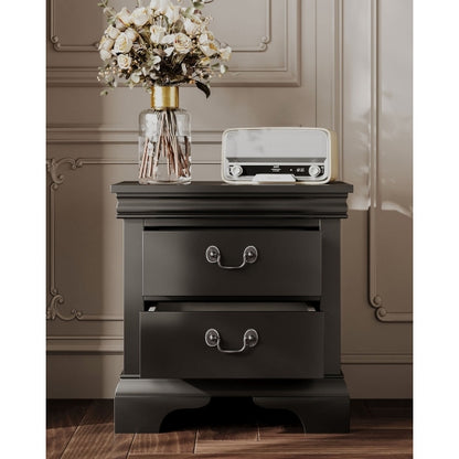 Classic 2-Drawer Solid Wood Nightstand, 22inchL, Antique Metal Pulls
