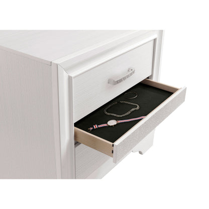 White 2 Drawer Nightstand with Hidden Jewelry Tray, Glam Bedside Table with Crystal Handles, Bedroom Storage Cabinet