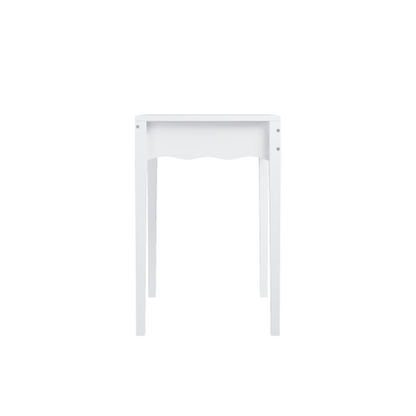 White 35.43inch  Vanity Desk with Drawer ¨C Modern Makeup Table with Scalloped Front & Gold Knob, Compact Writing Desk with 4 Sturdy Legs for Bedroom, Small Home Office & Apartment Spaces