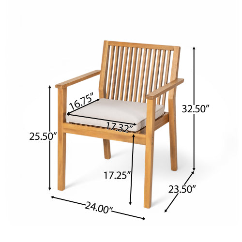 Patio Dining Chair Set of 2 - Sturdy Acacia Wood, Comfortable Waterproof Seating, 400 lbs Capacity, Natural Color Frame