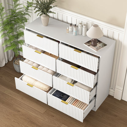 Modern 8 Drawers Dresser Chests for Bedroom,47.2" Wide Wood Chest of Drawers with Gold Metal Handle,Drawer Organizer for Bedroom,Living Room,Hallway and Entryway,White