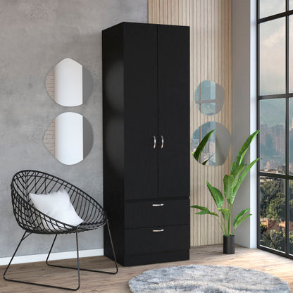 76" High Armoire Wardrove Closet with 2 Drawers, Double Door Cabinet , One Shelf and Hanging Rod, Bedroom Clothes Storage Cabinet Organizer