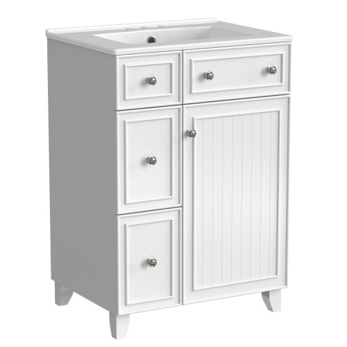 24-Inch Bathroom Vanity Cabinet with Ceramic Sink, 2 Drawers, 1 Door