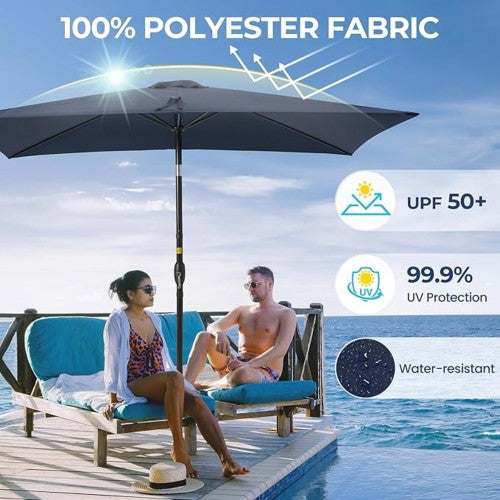 6.5 x 10 ft Navy Blue Rectangular Patio Umbrella with Crank, Tilt, Polyester UV-Resistant Canopy for Pool, Backyard & Patio (Without base)