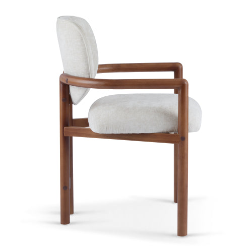 Set of 2 Beige King Louis Rubberwood Arm Dining Chairs, 300 LBS Weight Capacity