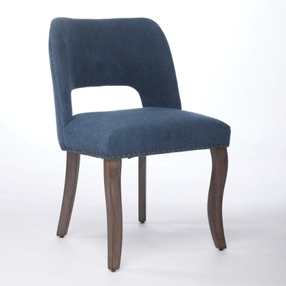 Wooden Dining Chairs Set of 2, Fabric Upholstered Dining Room Chairs with Hollow-Out Back Design, Blue