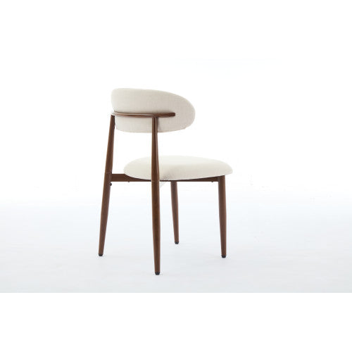 Set of 2 Metal Dining Chairs with Upholstered Seat, Woodgrain Frame, Beige Kitchen Chairs