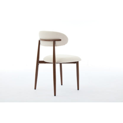Set of 2 Metal Dining Chairs with Upholstered Seat, Woodgrain Frame, Beige Kitchen Chairs