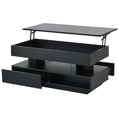 39.3inch  Lift Top Coffee Table with LED Lights, Black