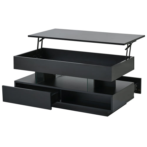 39.3inch  Lift Top Coffee Table with LED Lights, Black